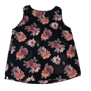 Jessy B Floral Print Top Sleeveless Blouse Peter Pan Collar Casual Large